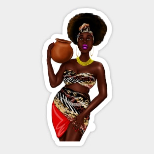 African Woman Holding a Pot, Traditional African Style Sticker